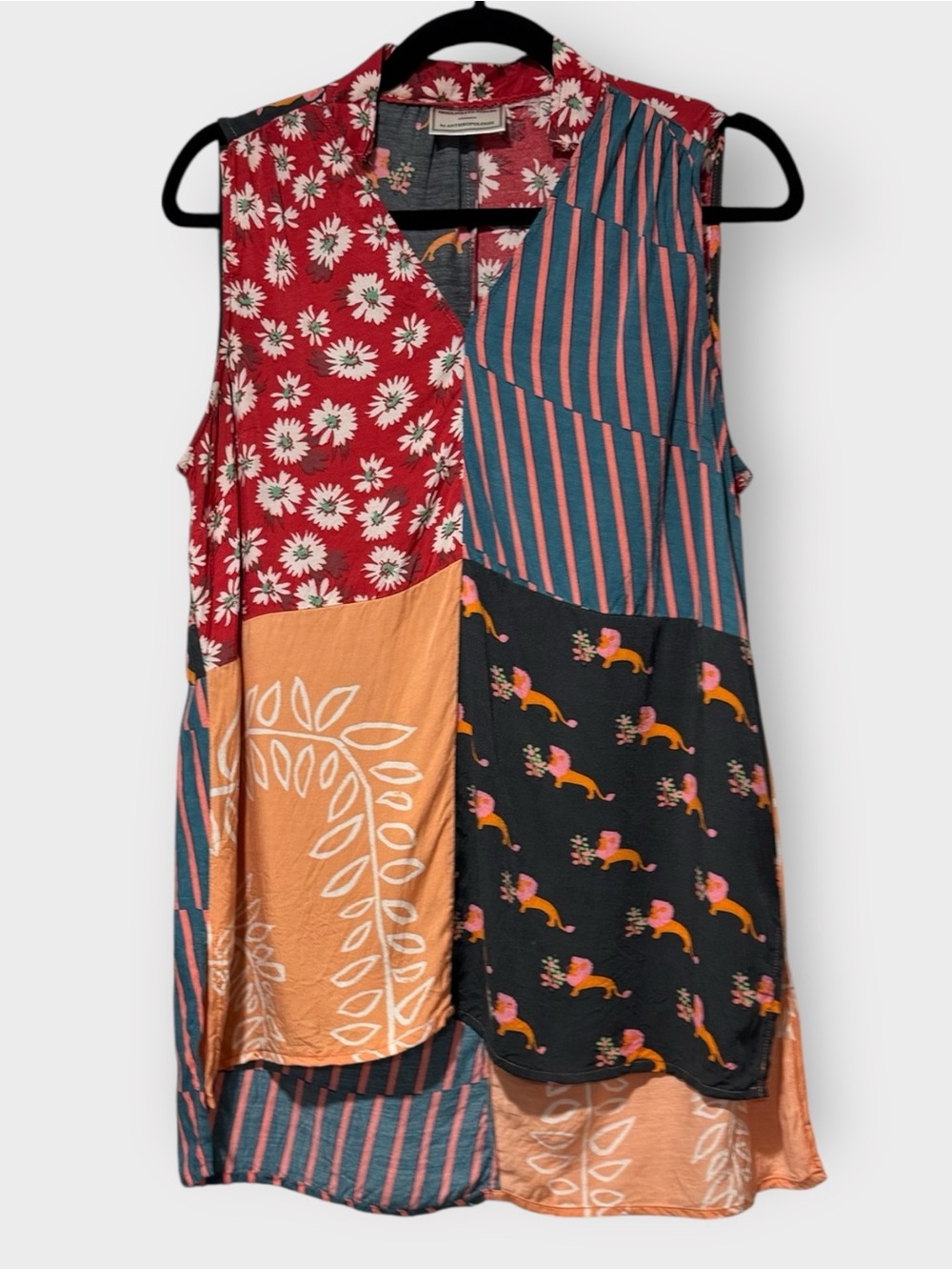 Moulinette Soeurs Anthropologie Patchwork Lion Floral Sleeveless Blouse